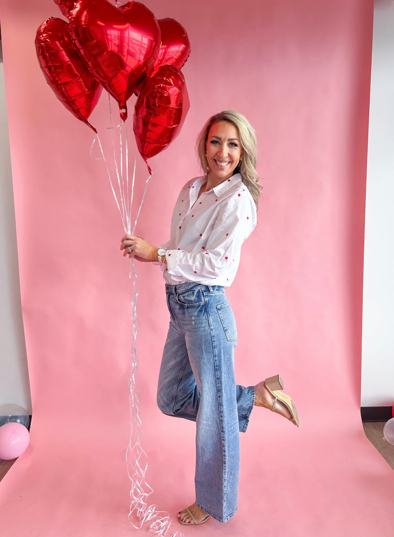 Sweetie Heart Embroidered Button Down Top