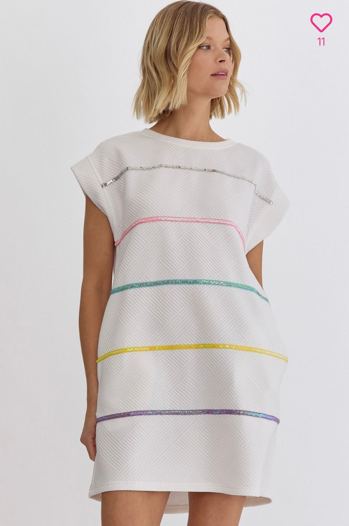 Ayana Rainbow Striped Textured Dress (White)