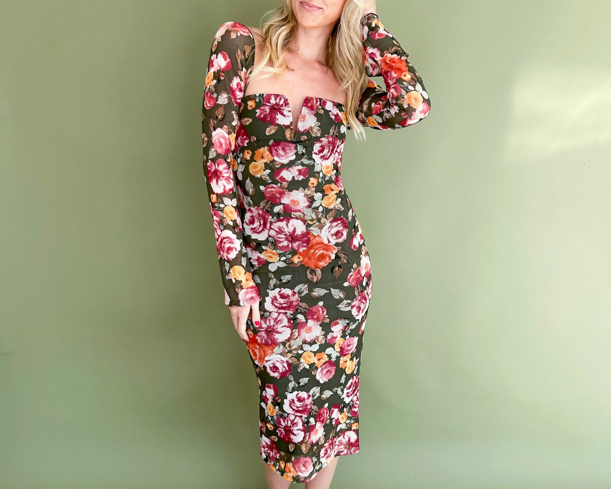 Karyssa Floral Mesh Midi Dress