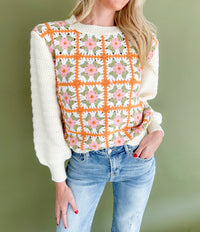 Daphne Square Flower Knit Sweater