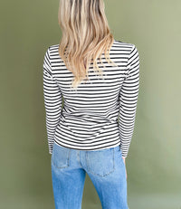 Liz Striped Sweetheart Top (Off White/Black)