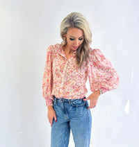 Tena Floral Button Up Top (Cream/Pink)