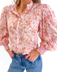 Tena Floral Button Up Top (Cream/Pink)