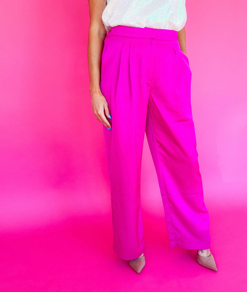 My Moment Satin Elastic Waist Pants (Magenta)