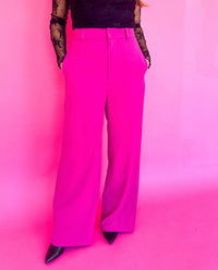 Plum Elastic High Waisted Wide Leg Pants