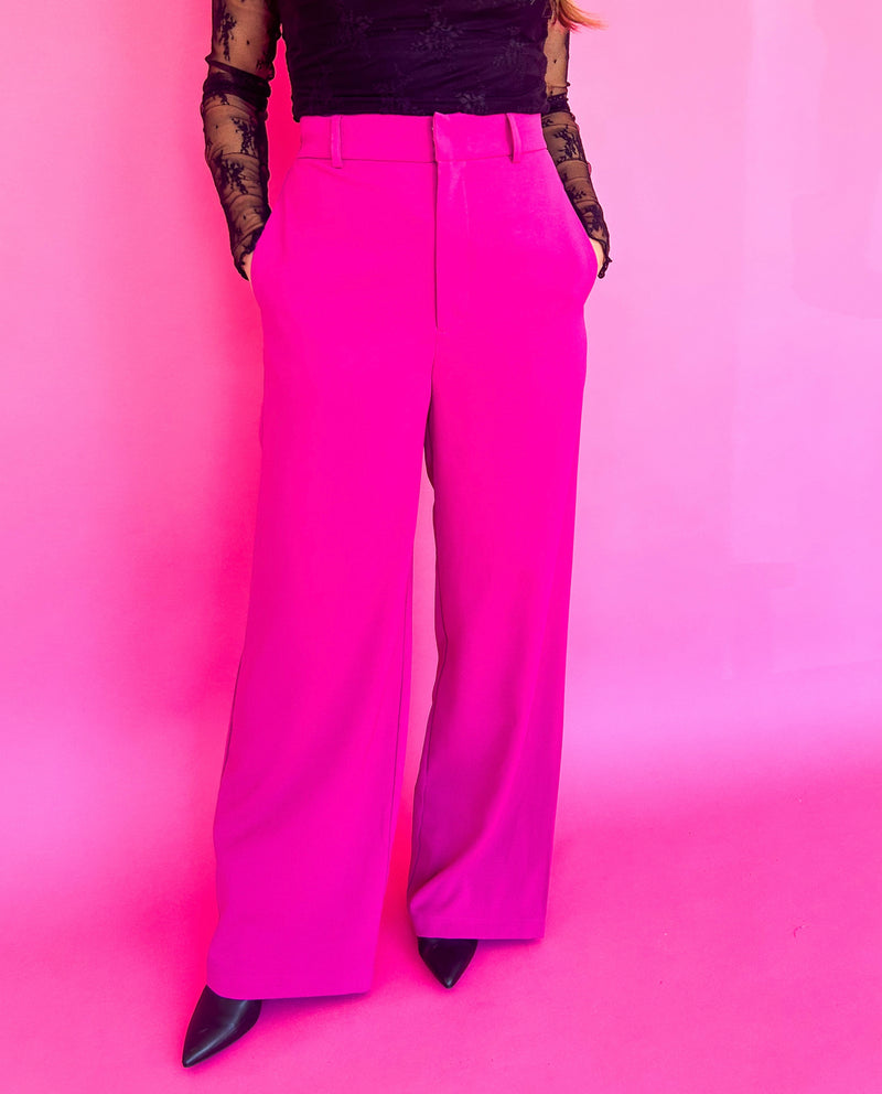 Plum Elastic High Waisted Wide Leg Pants