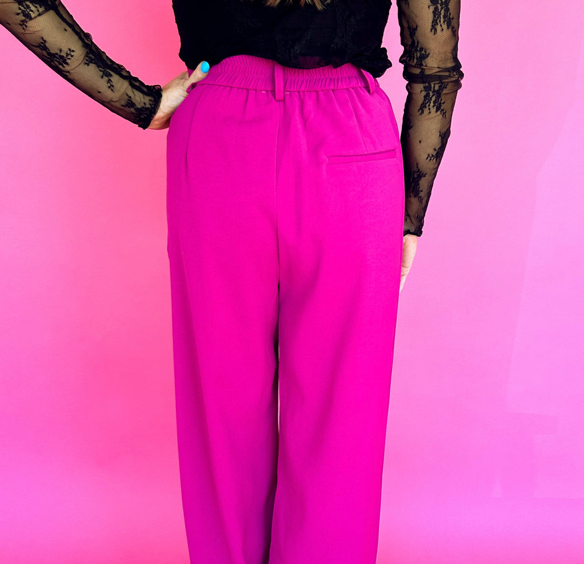 Plum Elastic High Waisted Wide Leg Pants