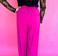 Plum Elastic High Waisted Wide Leg Pants