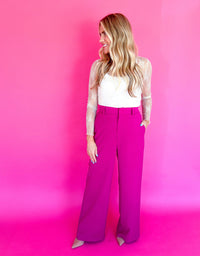 Plum Elastic High Waisted Wide Leg Pants