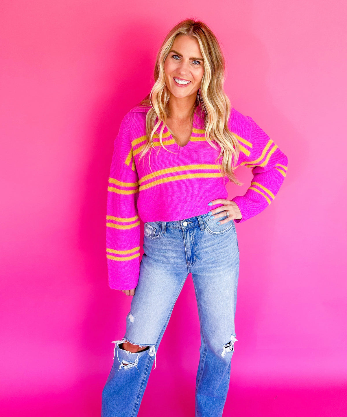 Ashtyn Striped Cropped Sweater