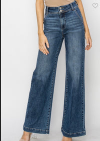 RISEN Jenn High Rise Wide Leg Double Button Stretch Denim Jeans