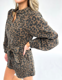 Alyssa Leopard Denim Romper