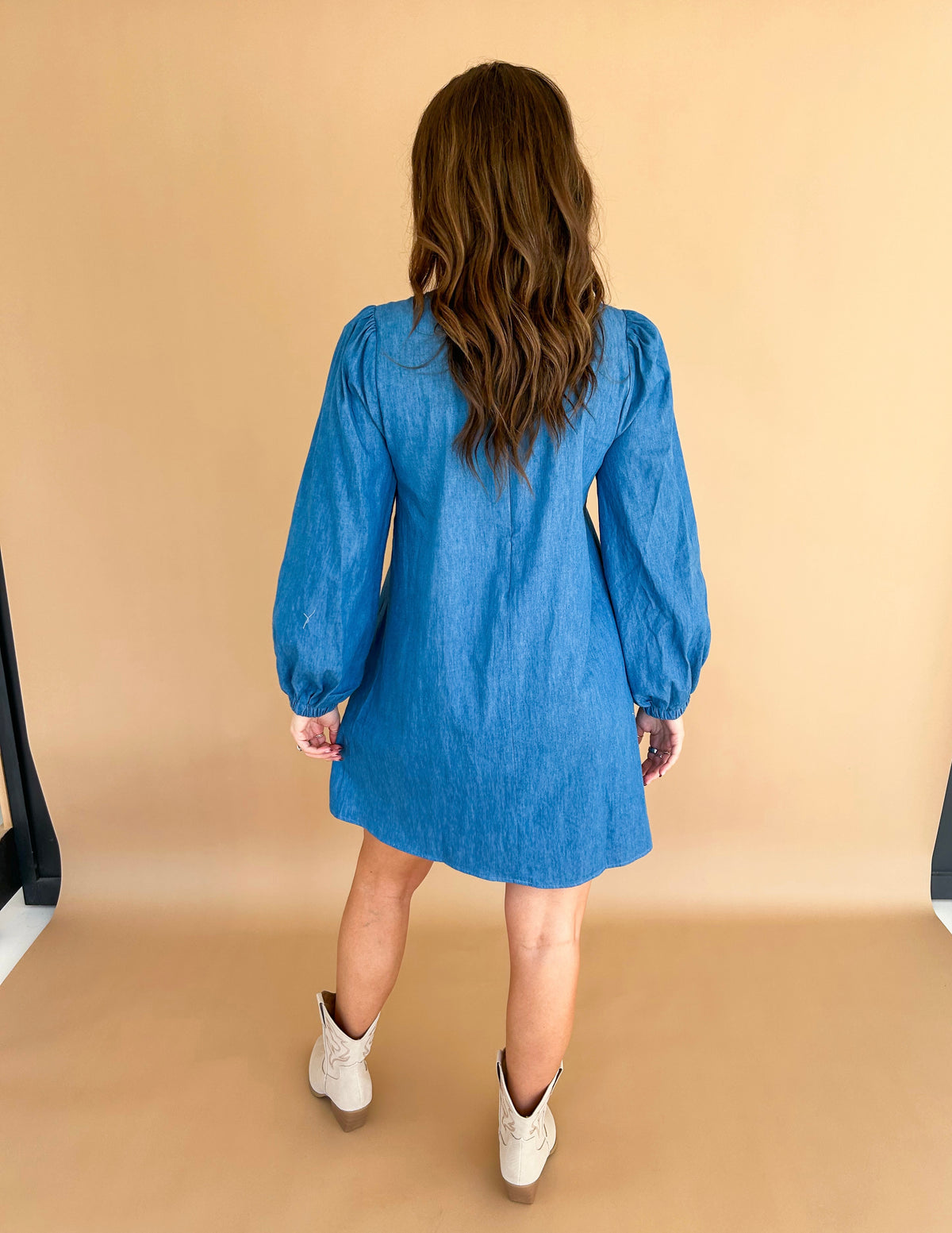 Bow Tie Chambray Mini Dress (Light Denim)