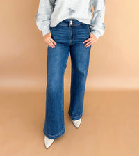 RISEN Jenn High Rise Wide Leg Double Button Stretch Denim Jeans