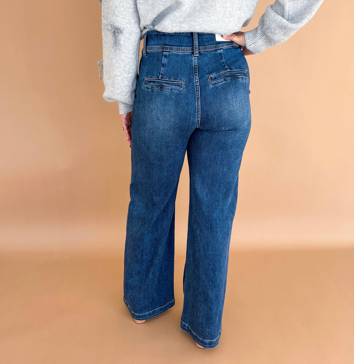 RISEN Jenn High Rise Wide Leg Double Button Stretch Denim Jeans