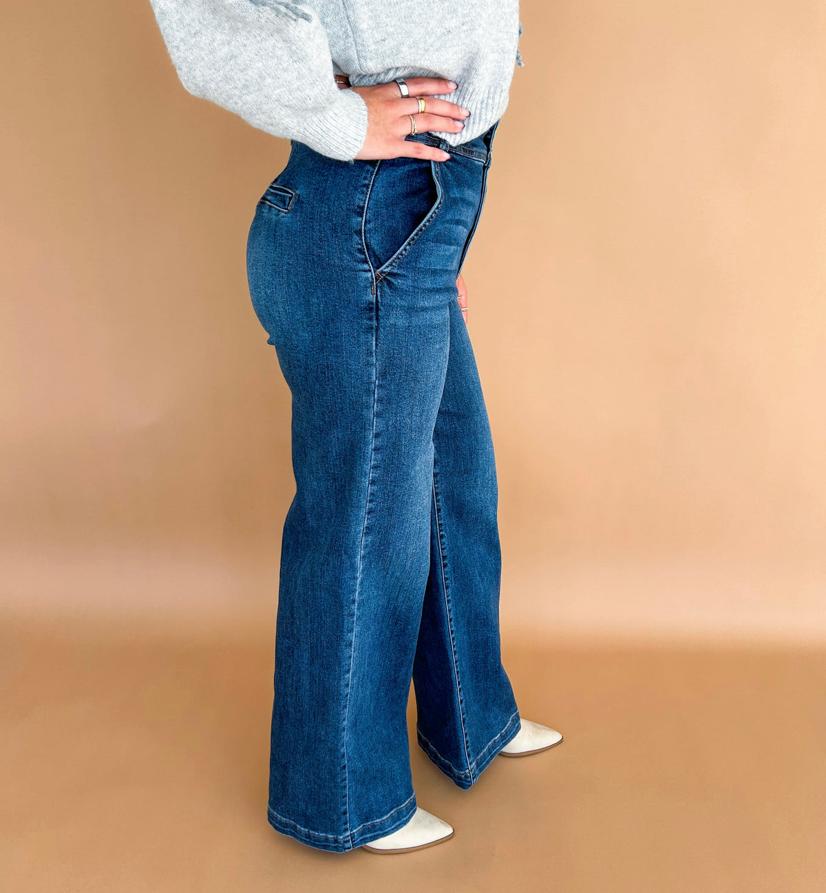 RISEN Jenn High Rise Wide Leg Double Button Stretch Denim Jeans