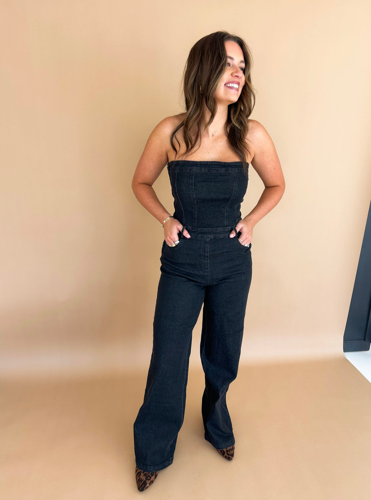 Gina Strapless Stretch Denim Jumpsuit