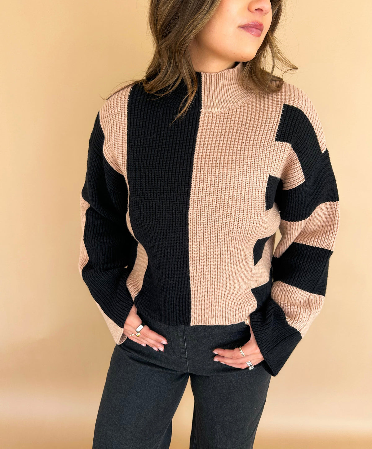 Tori Color Block Cropped Sweater