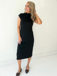 Blair Cap Sleeve Sheath Midi Dress (Black)