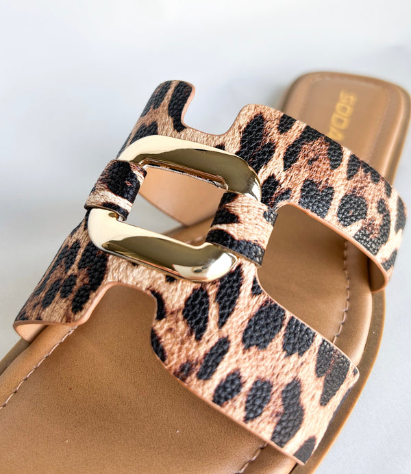 Leopard Gold Rectangle Sandals