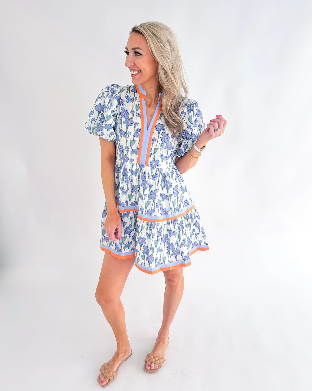 Joylen Orange Trim Floral Mini Dress