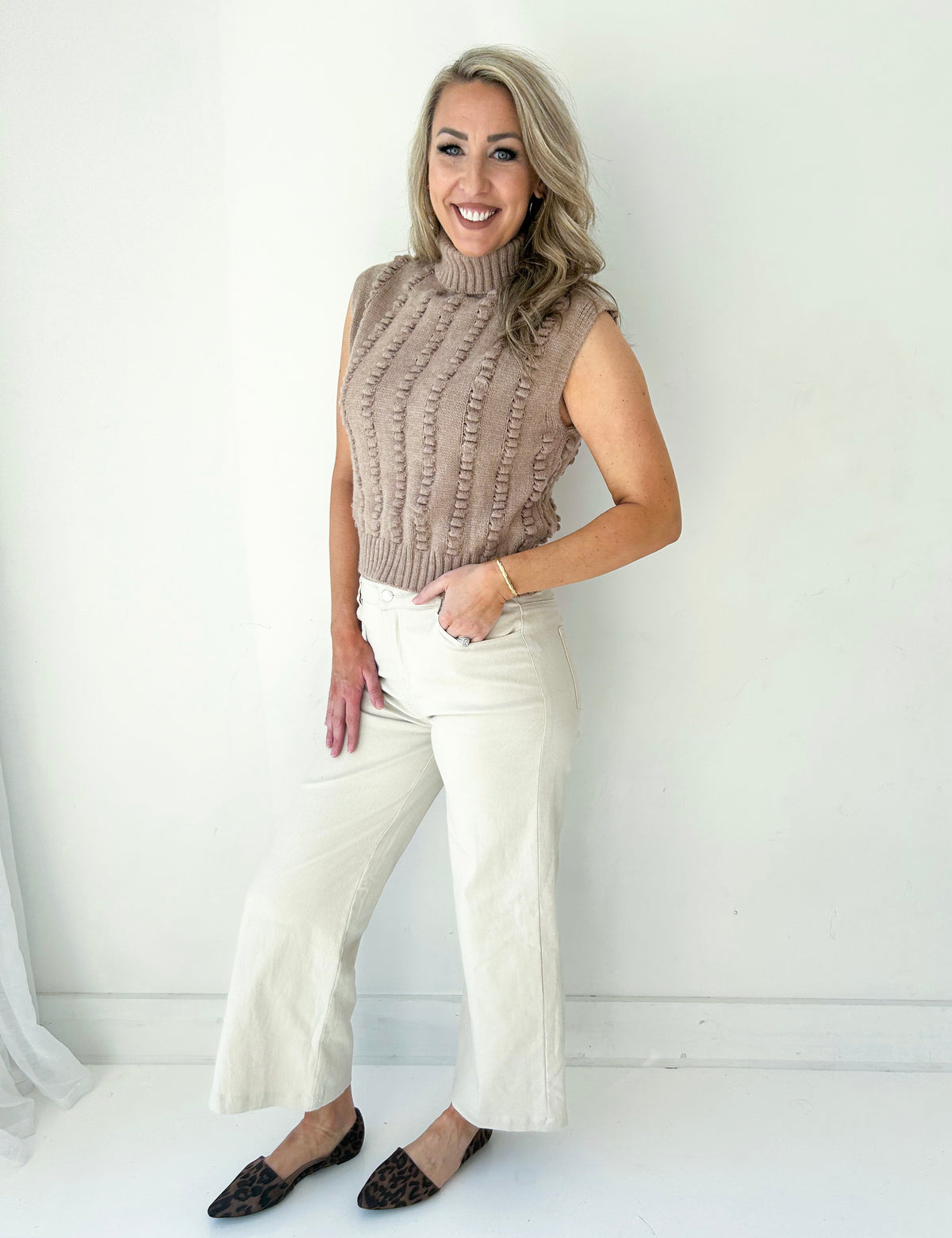 Willow Turtle Neck Textured Sleeveless Sweater