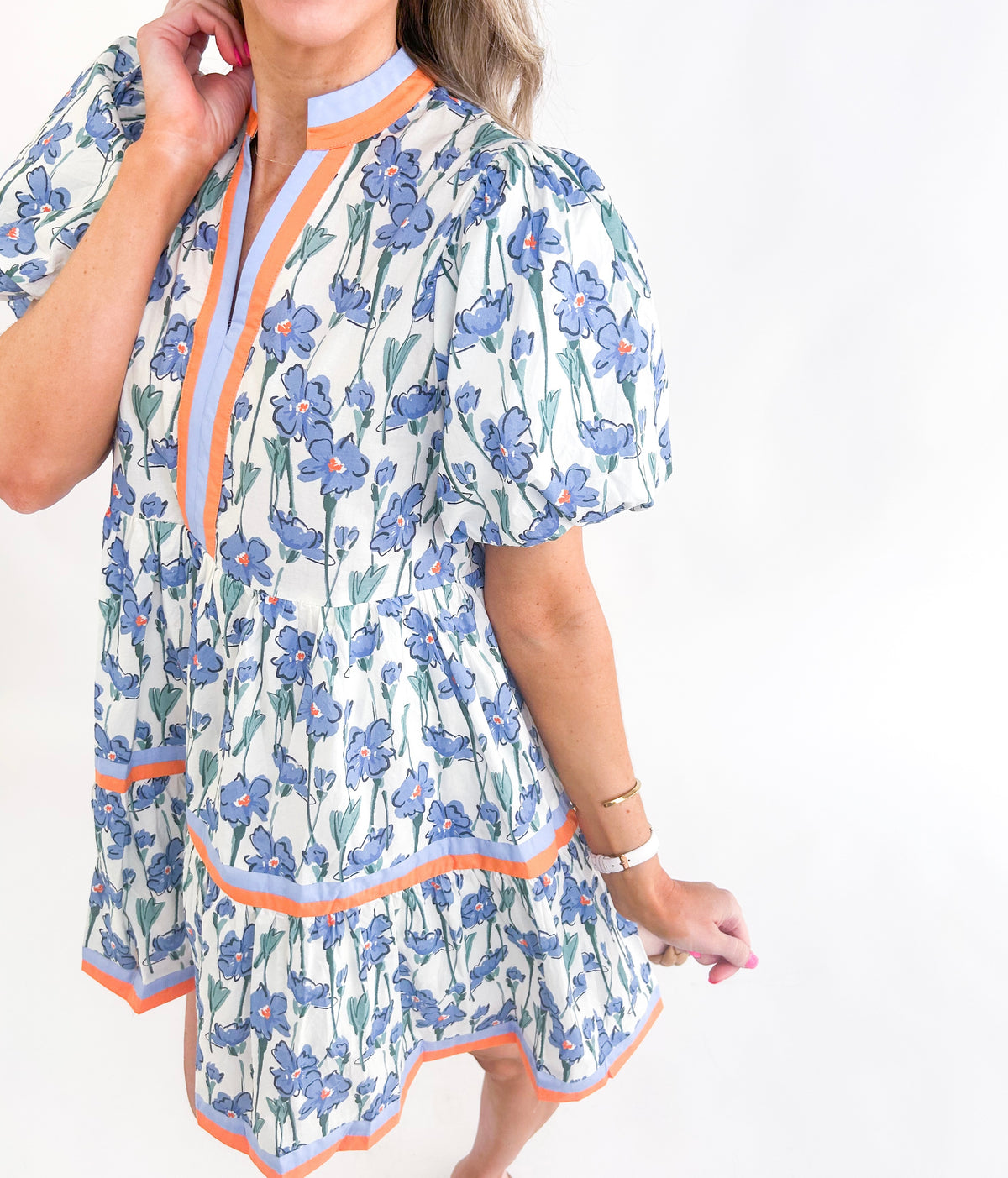 Joylen Orange Trim Floral Mini Dress