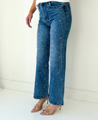 Dazzly Rhinestone Embellished Stretch Denim Jeans