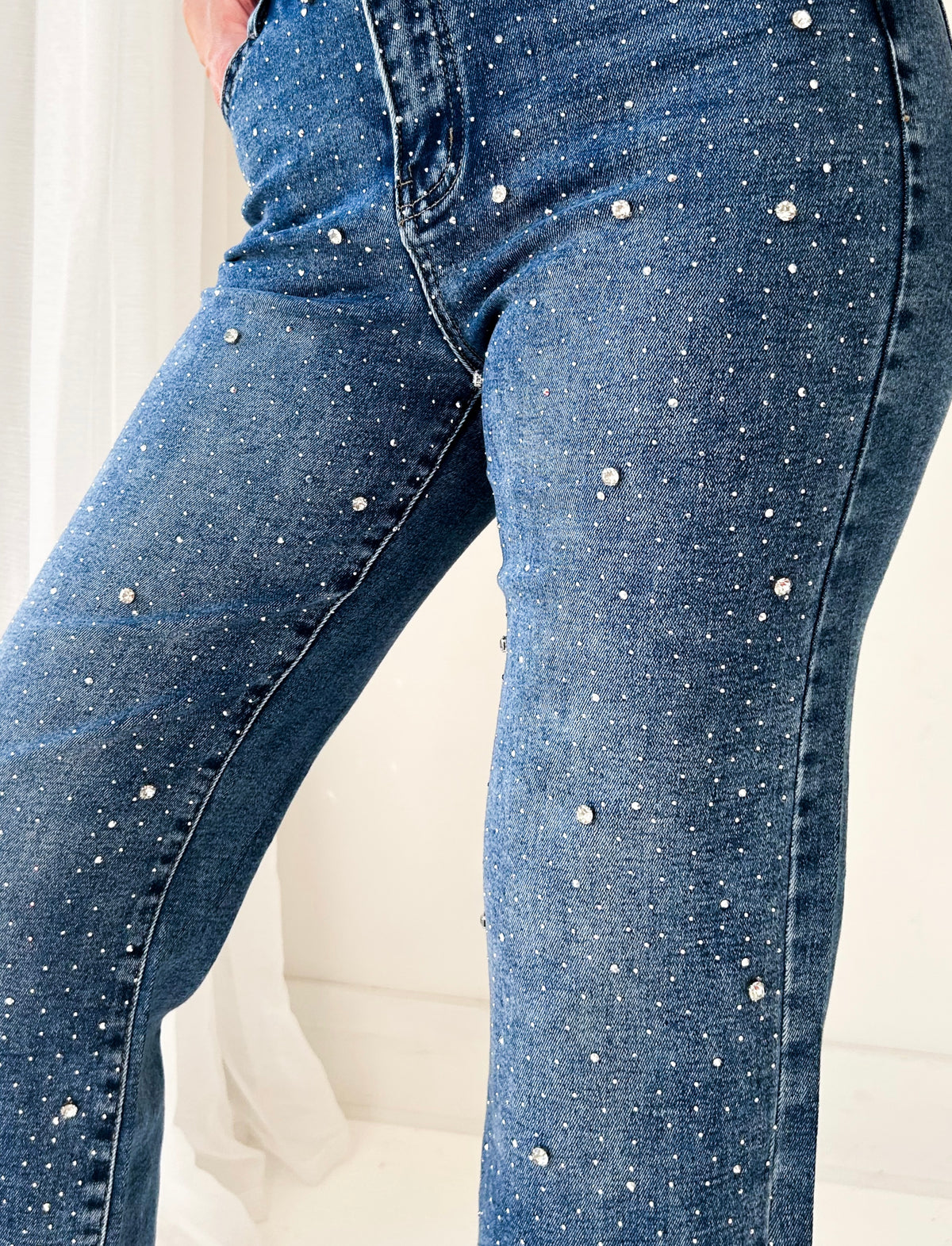 Dazzly Rhinestone Embellished Stretch Denim Jeans