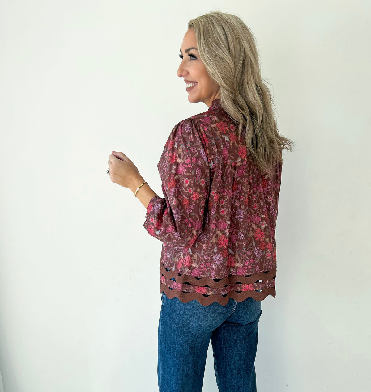 Karina Floral Scallop Top