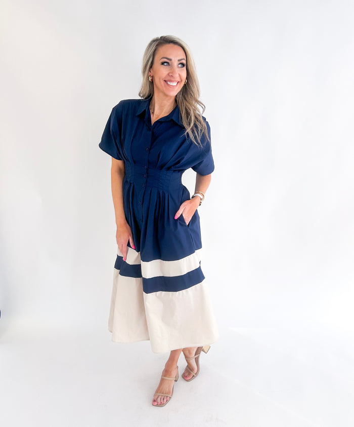 Clara Poplin Pleated Shirt Midi Dress