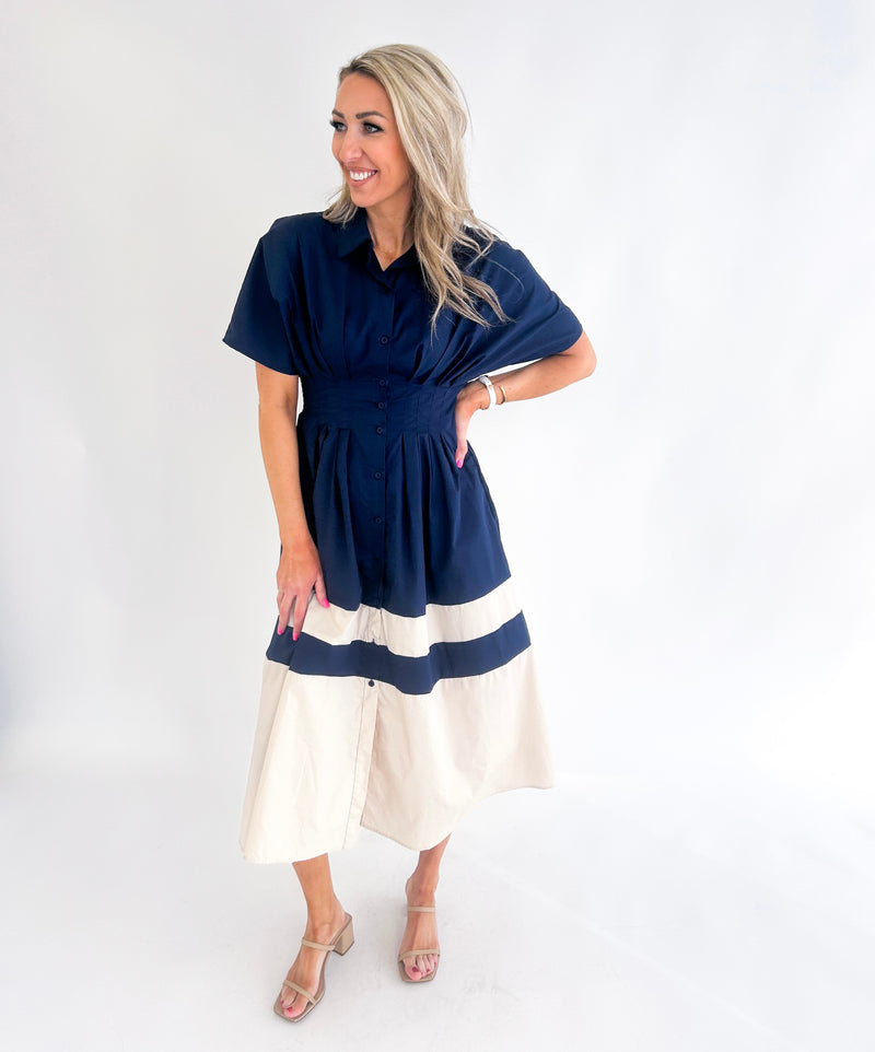 Clara Poplin Pleated Shirt Midi Dress