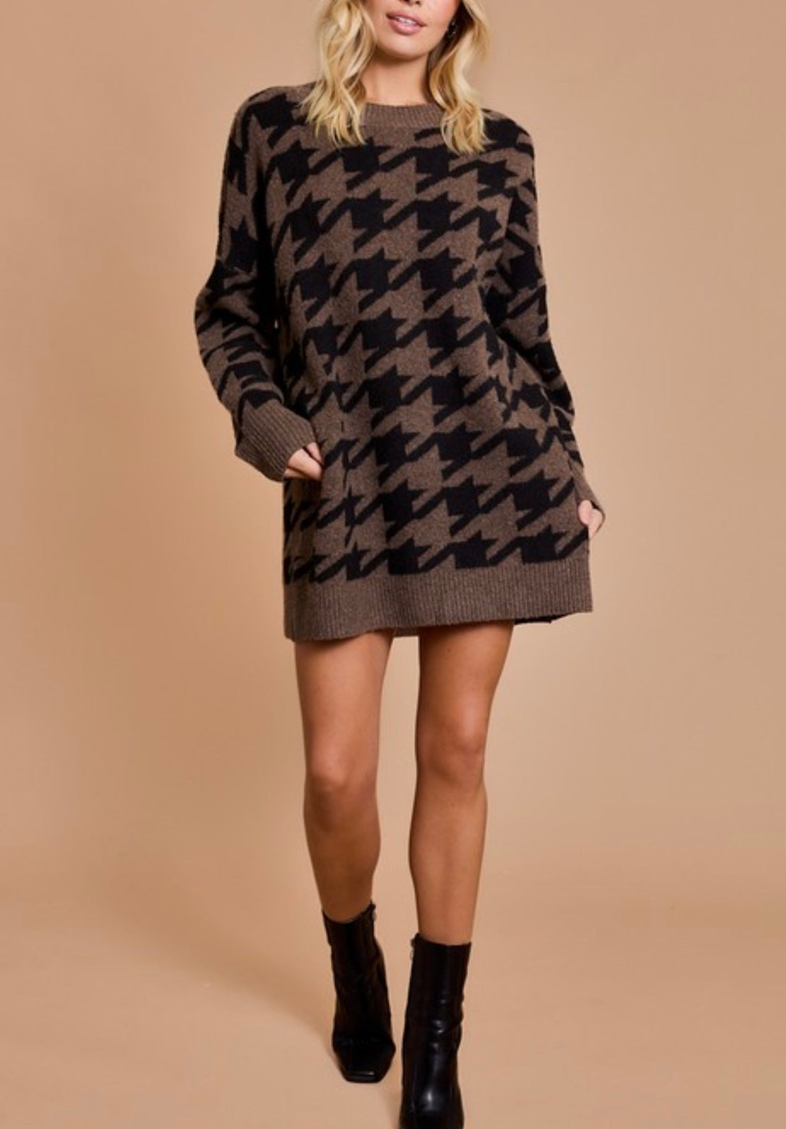 Rachelle Very Oversized Houndstooth Sweater Dress