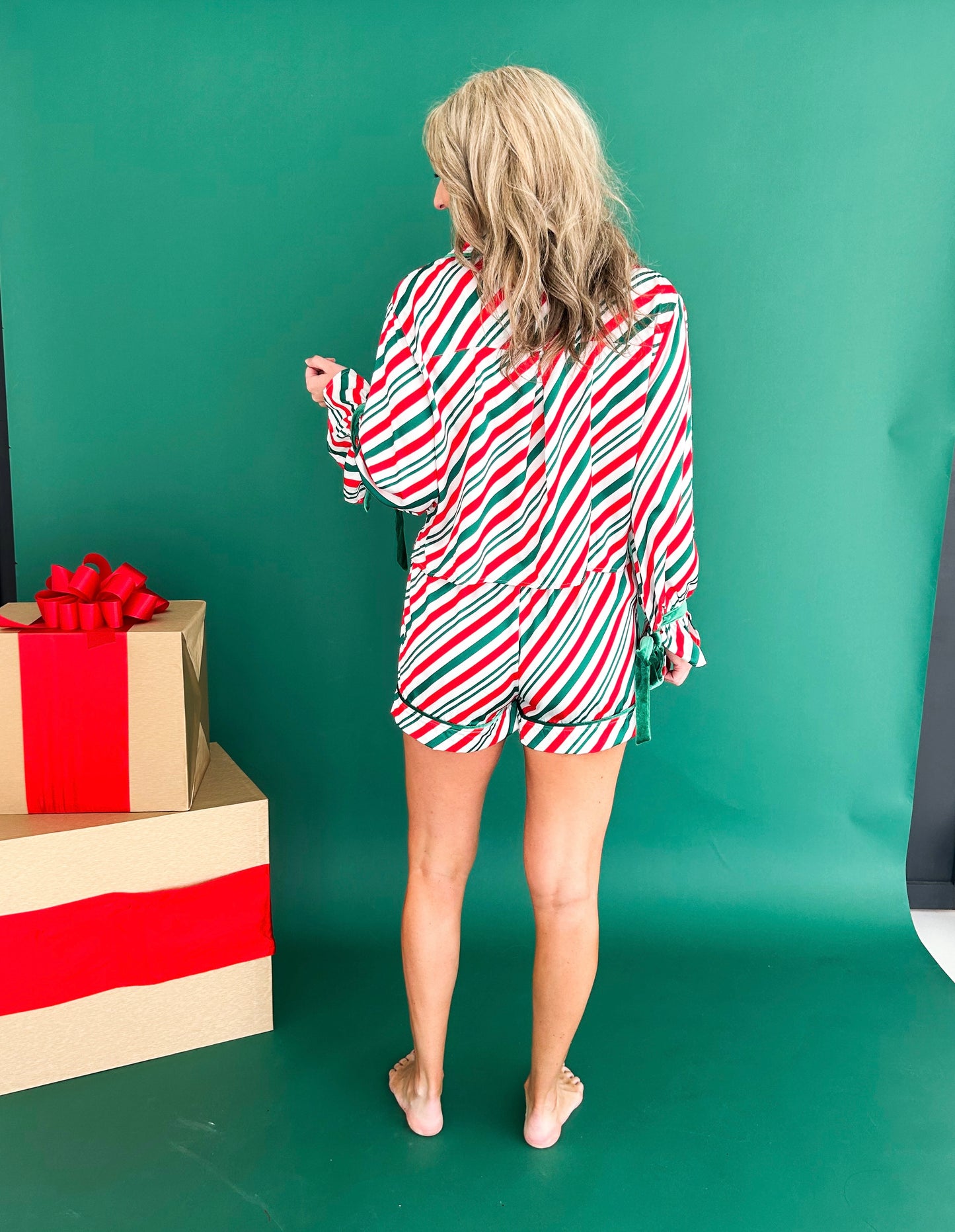 Candy Cane Striped Pajama Set (Red/Green)