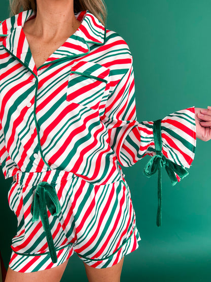 Candy Cane Striped Pajama Set (Red/Green)