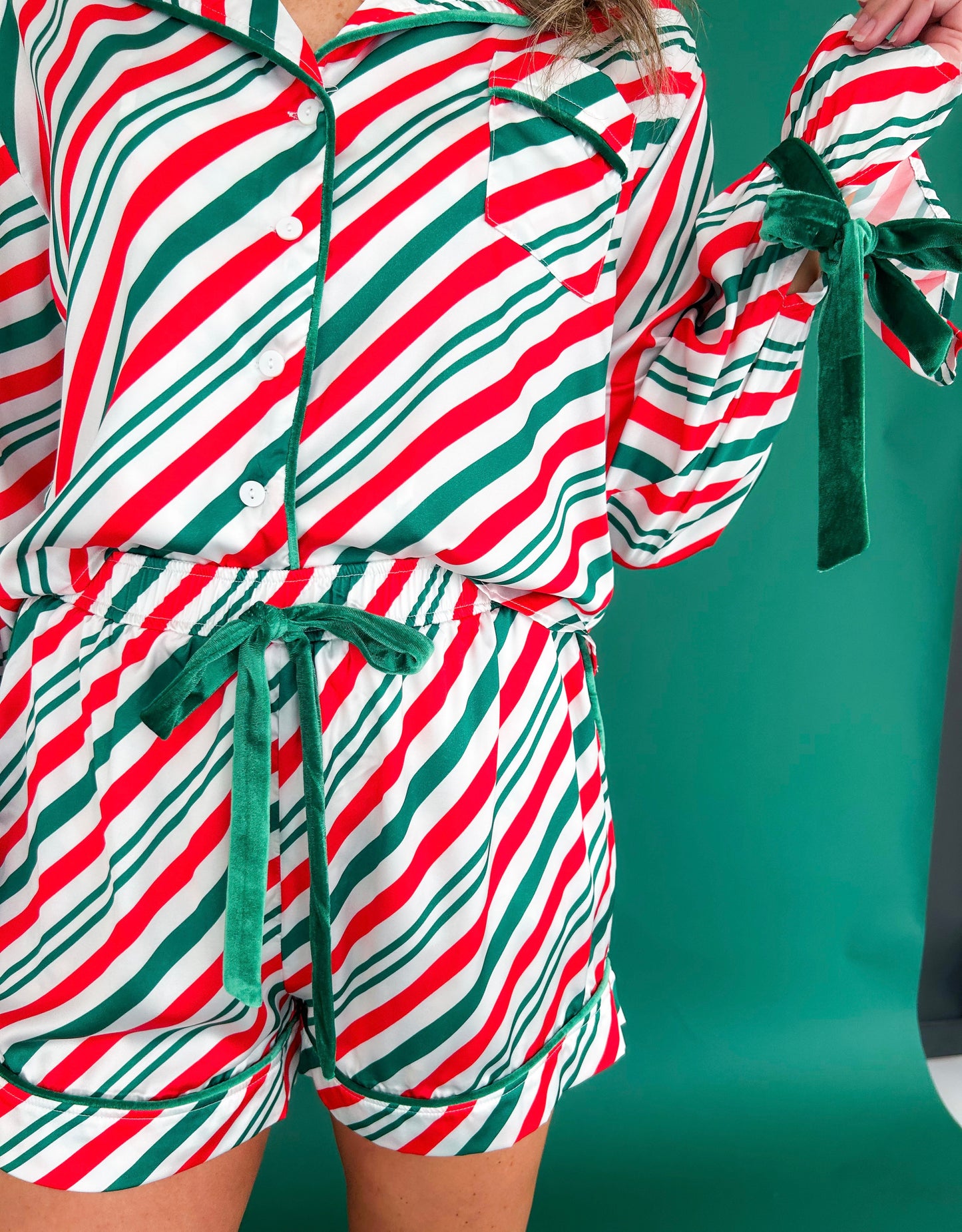 Candy Cane Striped Pajama Set (Red/Green)