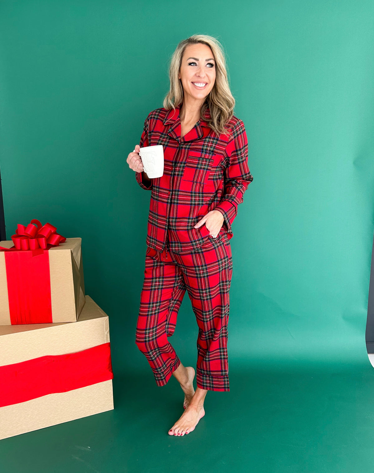 Deck The Halls Plaid Pajama Top/Pants Set