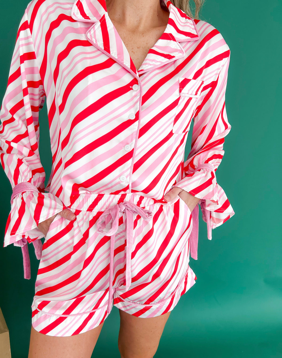 Lovers Lane Striped Pajama Set (Red/Pink)