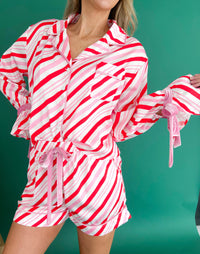 Lovers Lane Striped Pajama Set (Red/Pink)