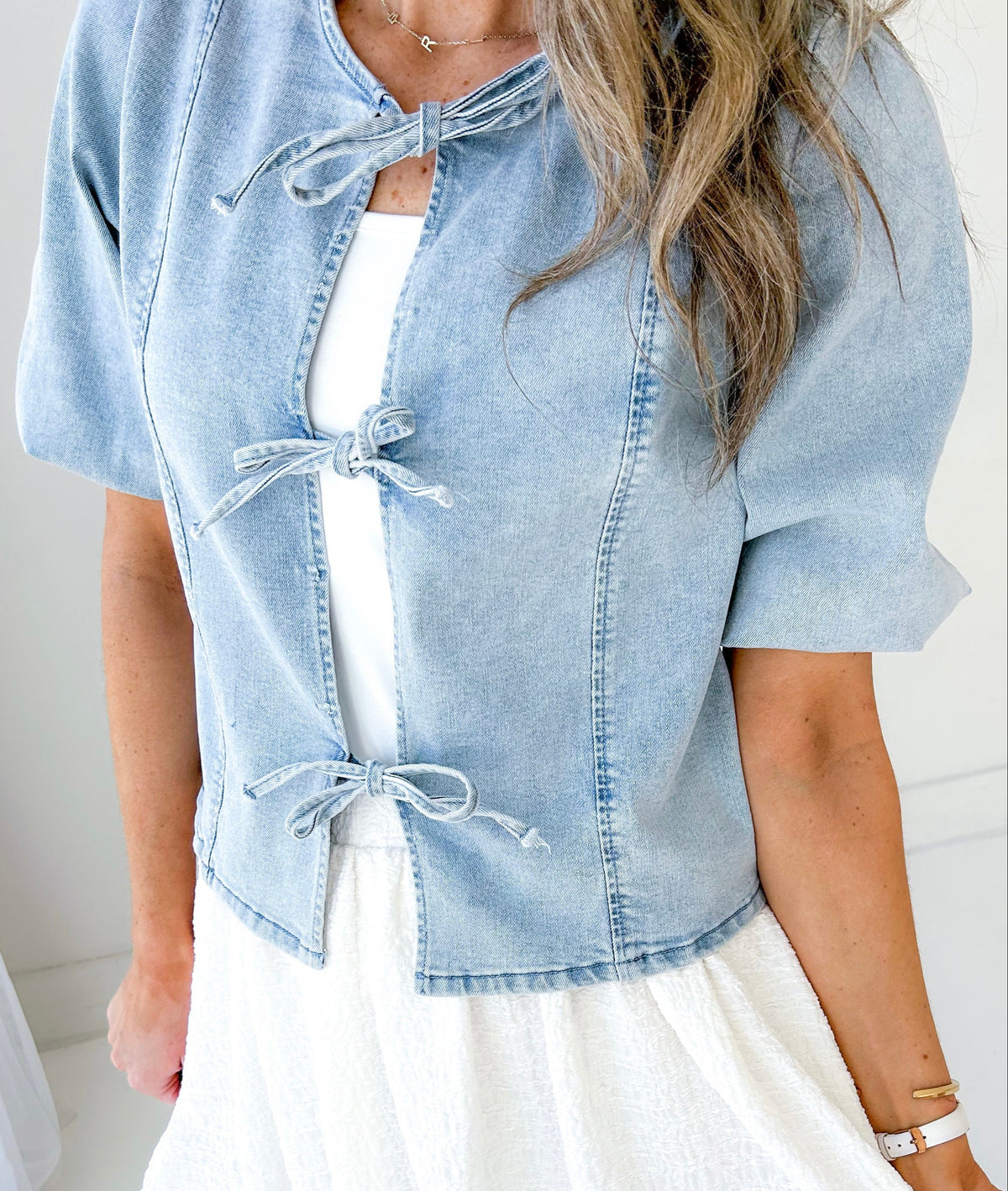 Perfect Choice Self Tie Denim Jacket Top