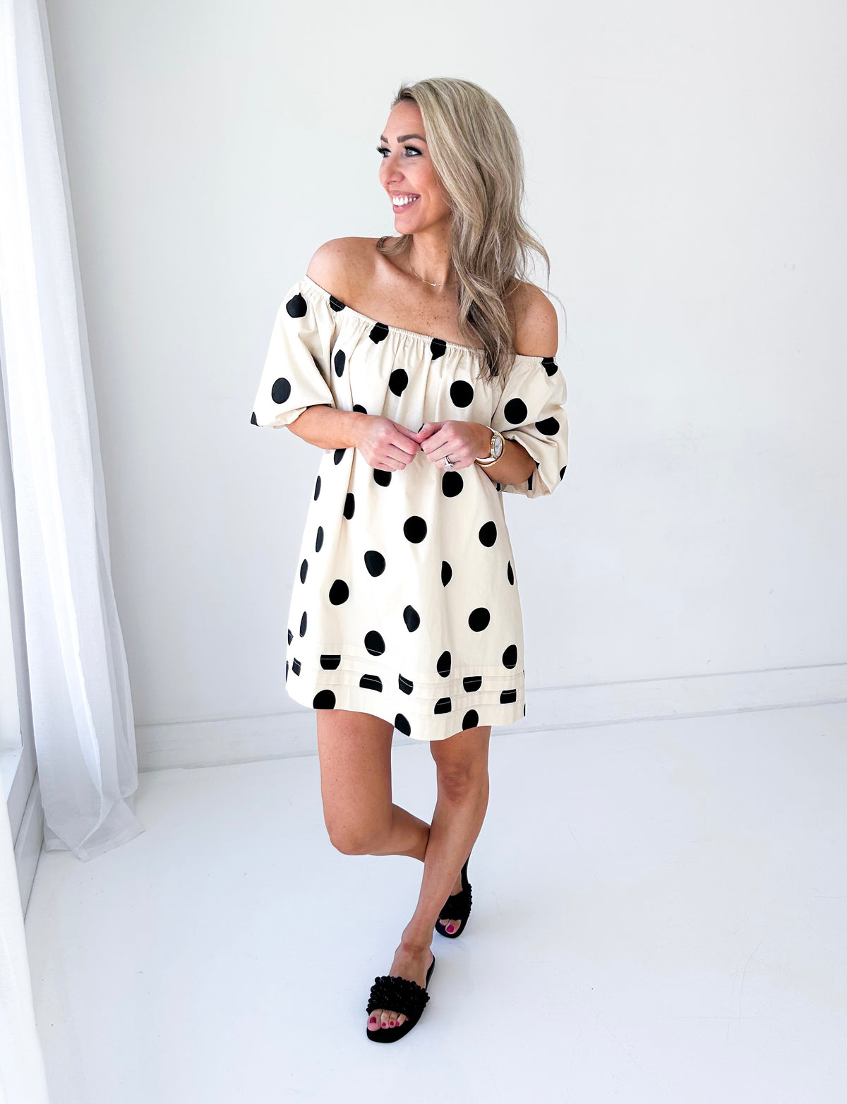 Told You So Off The Shoulder Polka Dot Mini Dress