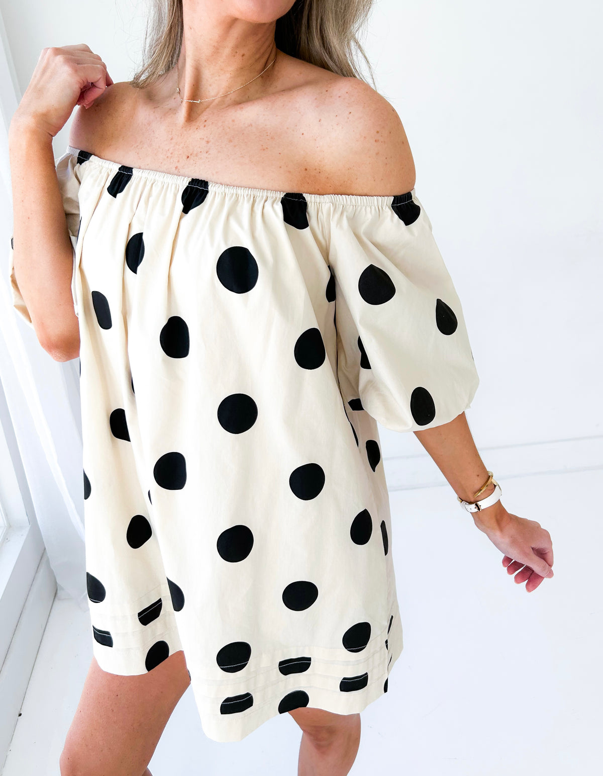 Told You So Off The Shoulder Polka Dot Mini Dress