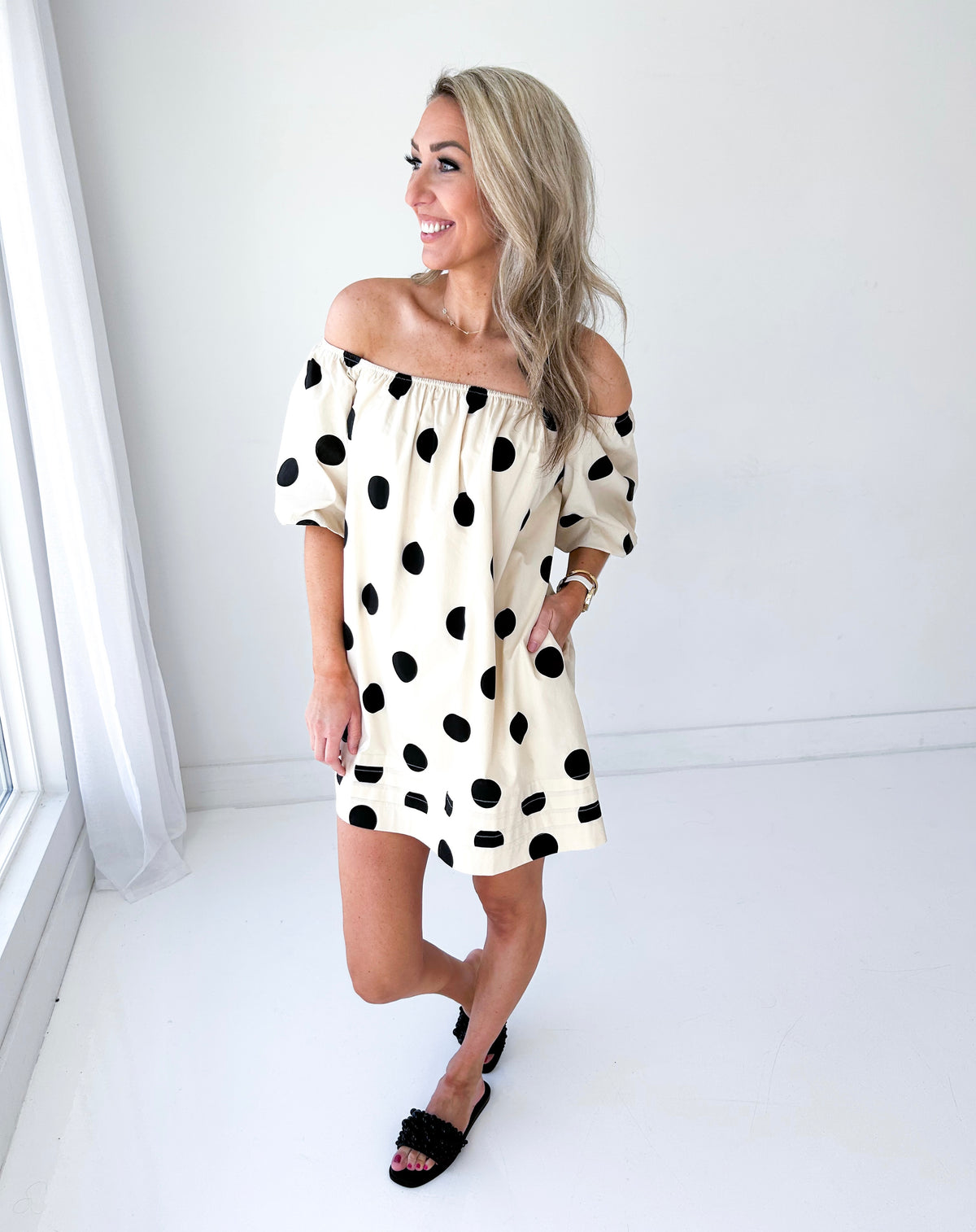 Told You So Off The Shoulder Polka Dot Mini Dress