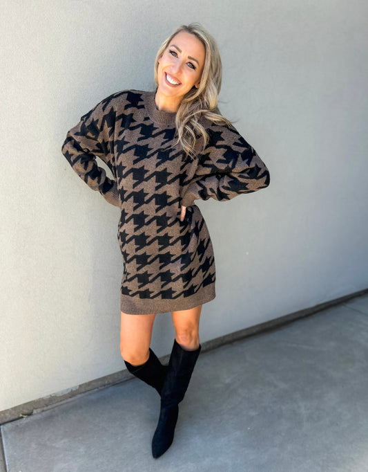 Rachelle Very Oversized Houndstooth Sweater Dress