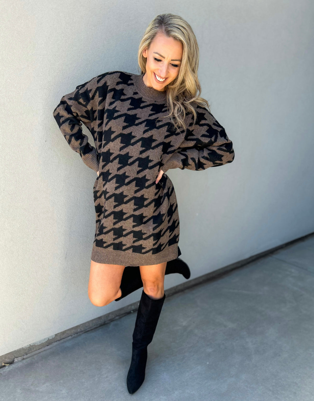 Rachelle Very Oversized Houndstooth Sweater Dress