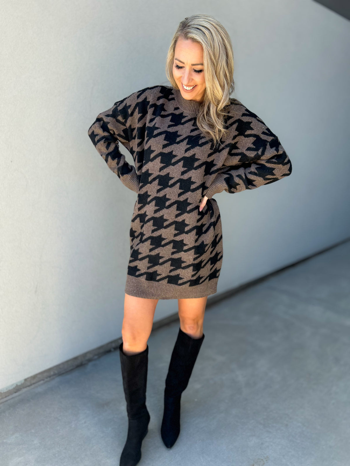 Rachelle Very Oversized Houndstooth Sweater Dress