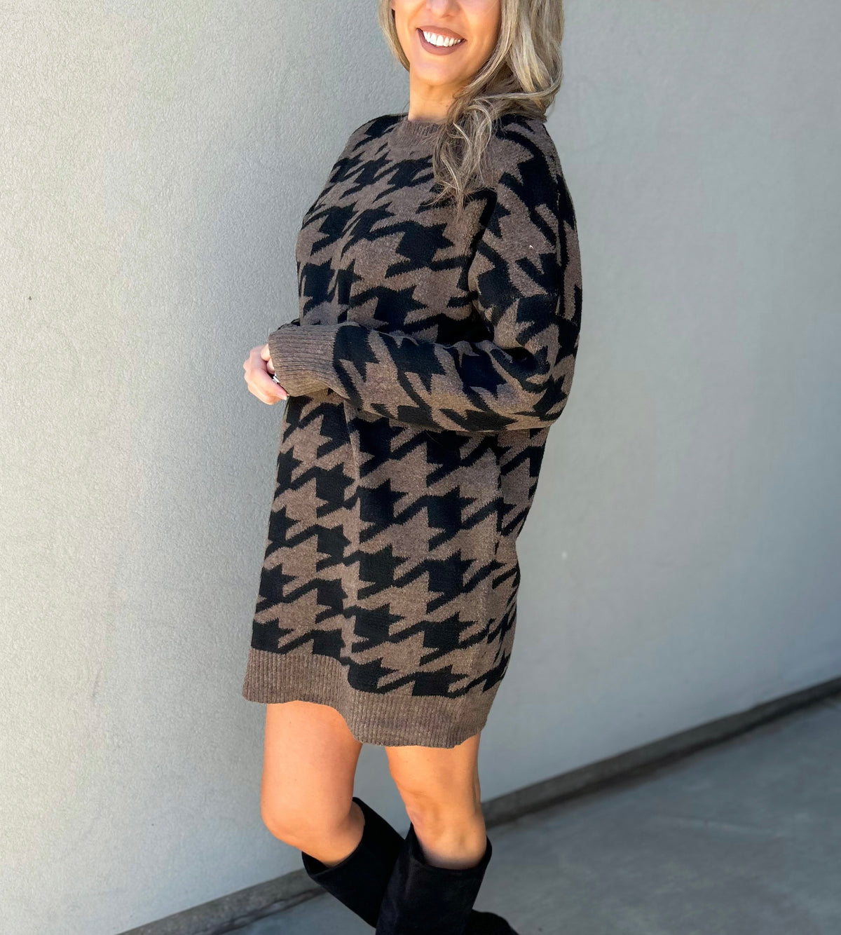 Rachelle Very Oversized Houndstooth Sweater Dress