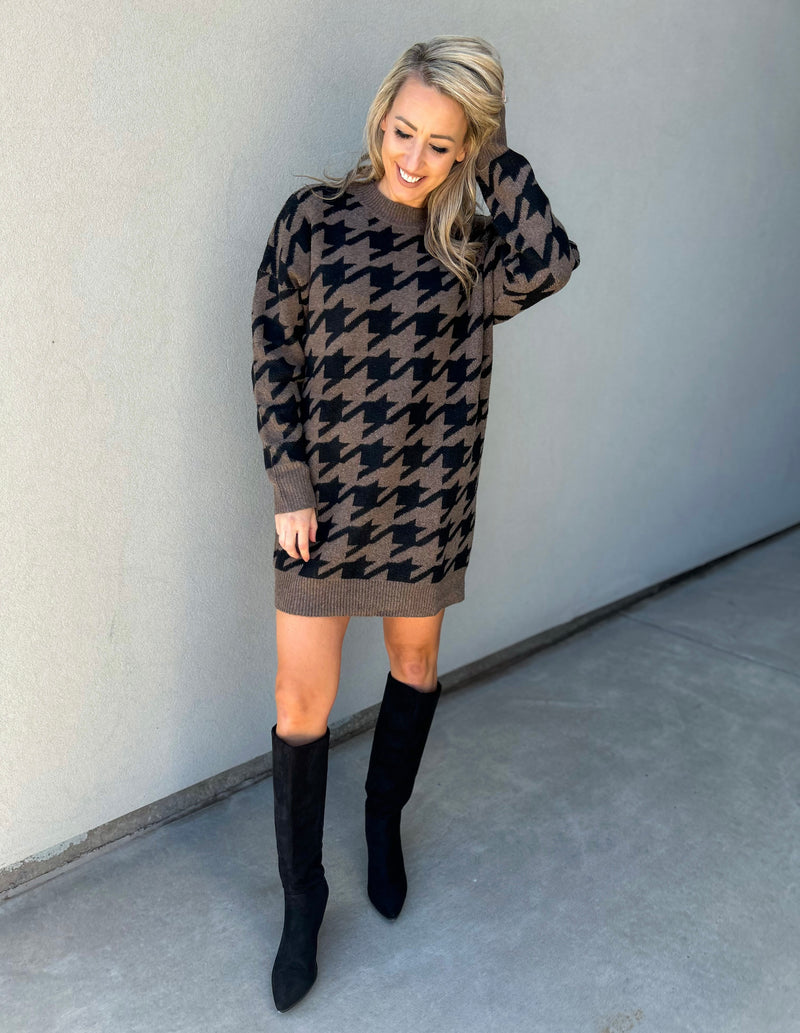 Rachelle Very Oversized Houndstooth Sweater Dress