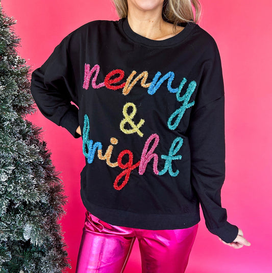 Merry & Bright Tinsel Oversized Sweater (Black)