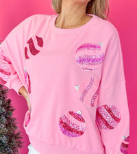 Sequin Christmas Ornaments Oversized Sweatshirt